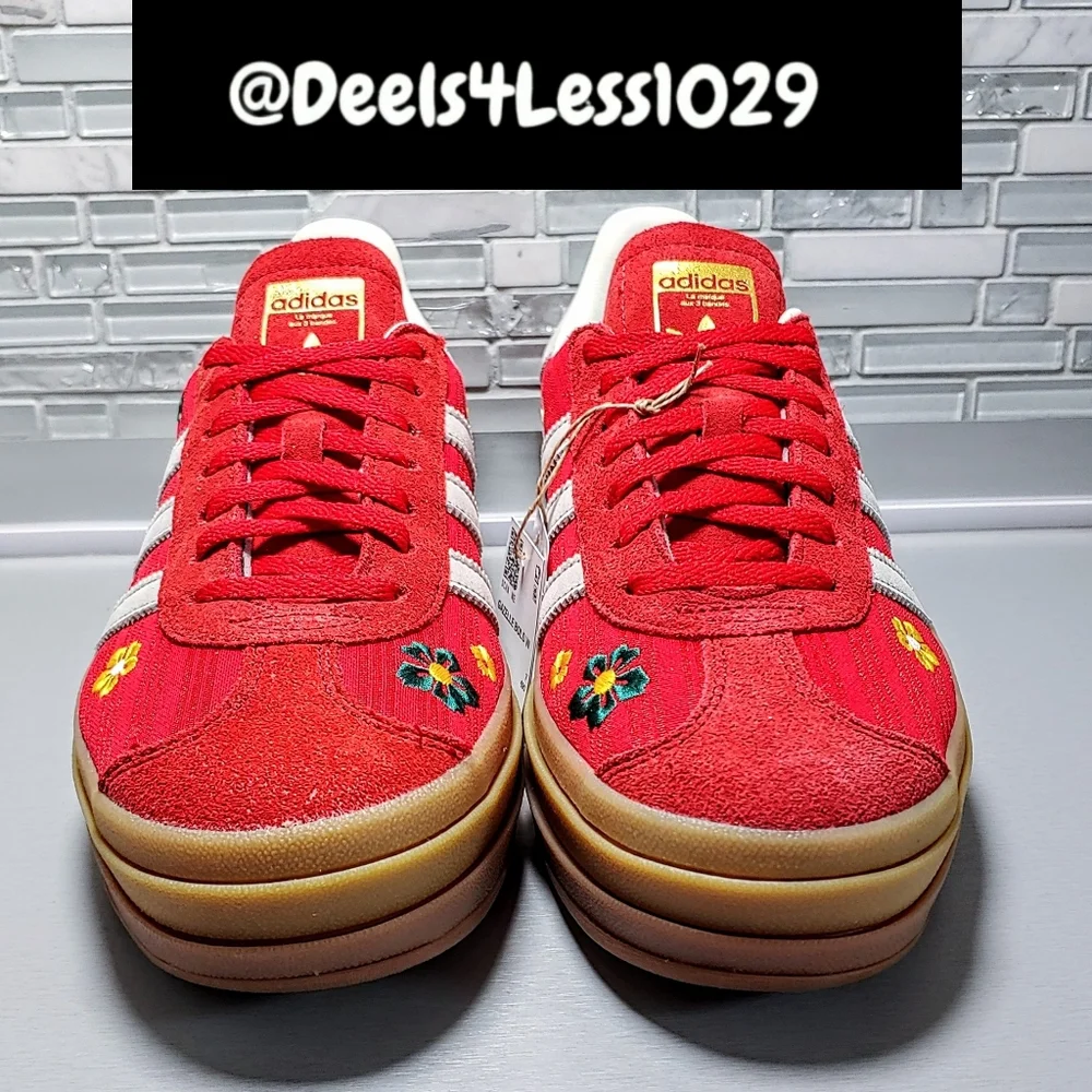 Adidas Gazelle Bold Platform X Liberty London Womens Size 8.5 Scarlet Red Yellow